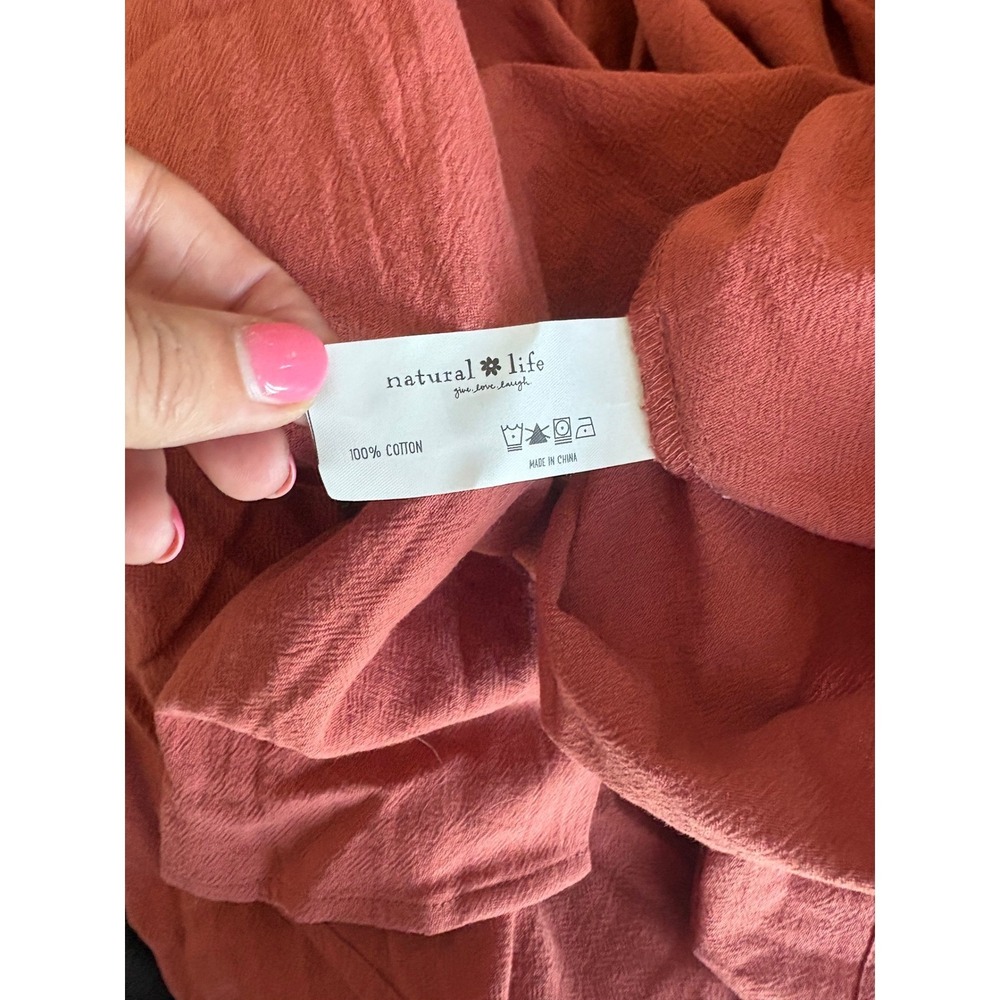 NWT Natural Life Button Front Midi Dress M Rose Pink Boho V-Neck Short Sleeve - Picture 9 of 9
